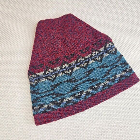 Vintage The Renewable Resource Thick Wool Beanie Cap Burgundy Blue - Picture 1 of 3